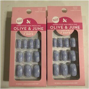 Olive & June Fake Nails Short Round Floral Doodle 32ct 2 Pack